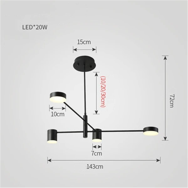 Современная простая люстра в скандинавском стиле, роскошная вращающаяся художественная Люстра для гостиной, люстры в стиле промышленного ветра, столовая, спальня, светодиодная люстра - Цвет абажура: Black 4 hedas  143cm