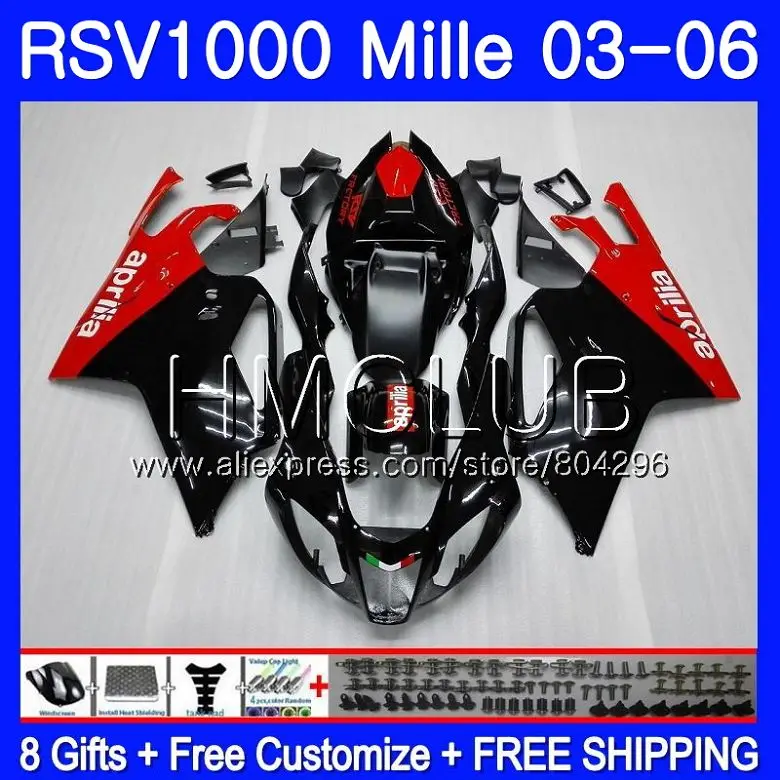 Комбинезоны для Aprilia RSV1000 Р РЎРў 03 04 05 06 RSV1000R Mille 123HM. 2 RSV1000R RSV1000RR 2003 2004 2005 2006 Обтекатели Горячий красный черный