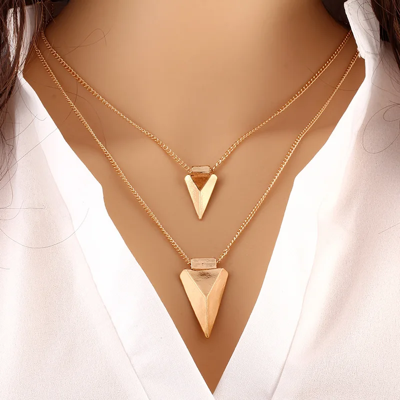 

Sharp Arrow Multi Layer Necklace Gold Color Long Chain Multilayer Pendant Necklaces for Women, Collar Neckless Woman Halskette