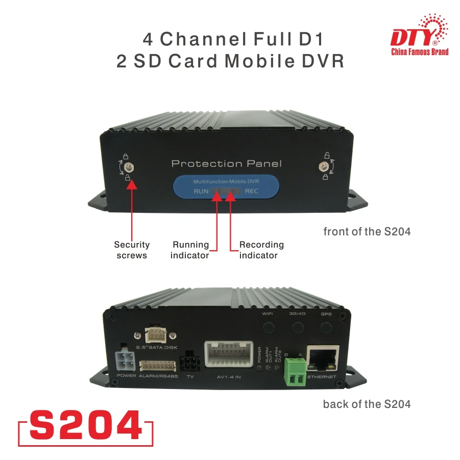 DTY S204-3GW полный D1 256 ГБ SD карты 4CH 3 г GPS, Wi-Fi Мобильный видеорегистратор с sim-карты