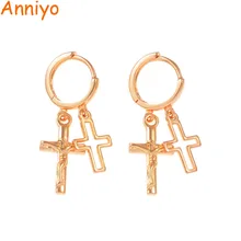 Anniyo небольшой талисман крест серьги для женщин Девушка специальный дизайн с распятием Иисуса, христианские ювелирные изделия Бог благословит#050604