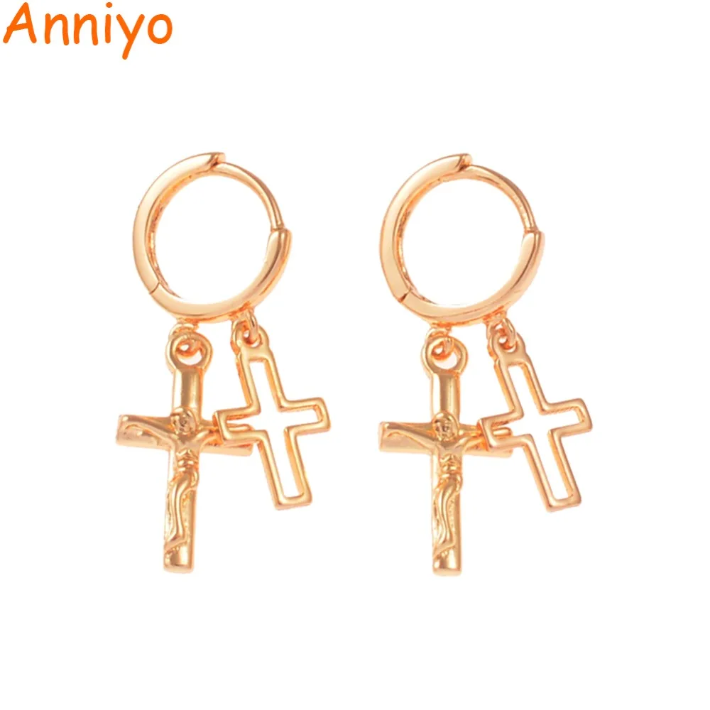 

Anniyo SMALL Charm Cross Earrings for Women Girl Special Design With Crucifixion Jesus, Christian Jewelry God Bless #050604