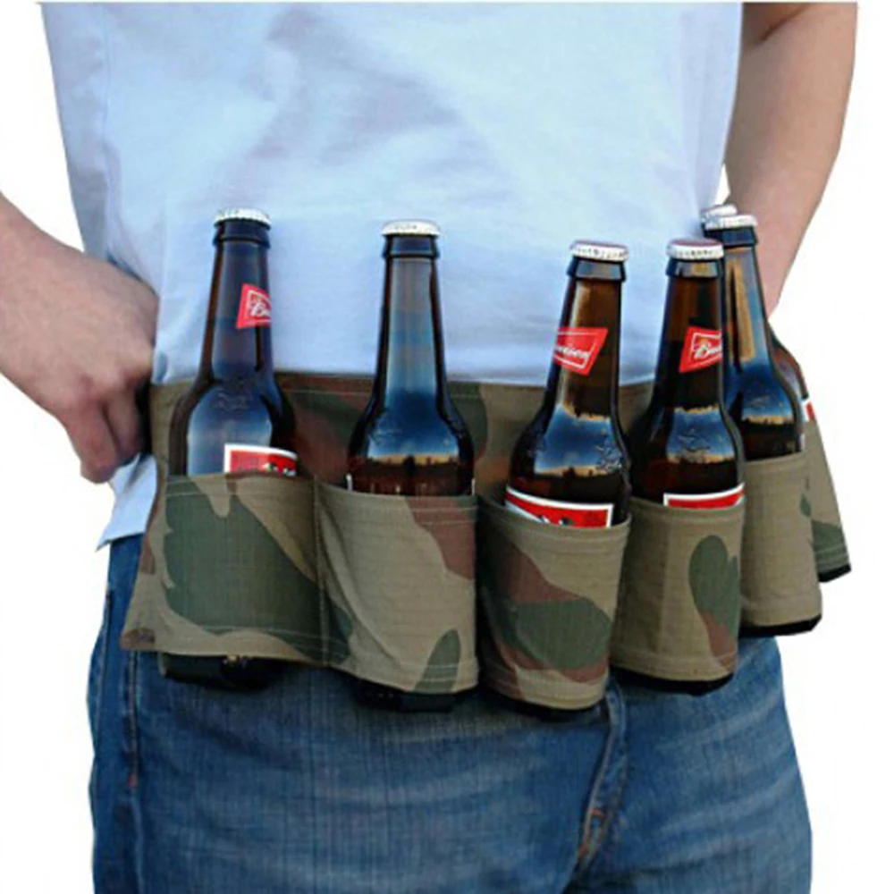 

Outdoor Six Pack Beer Bottle Holder Belt Portable Beverage Waist Bag Camping Gathering Drink Soda Cans Hands Free Drink Carrier