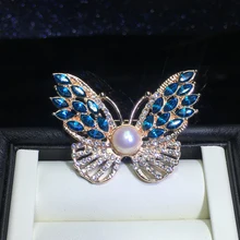 ZHBORUINI 高品質の天然淡水真珠のブローチブルー蝶のブローチゴールドカラー真珠の宝石アクセサリー(China)