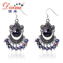 Daimi 5-6mm Pendientes de Perlas de Agua Dulce Negro y Pendientes de Ágata de La Vendimia Precio Al Por Mayor