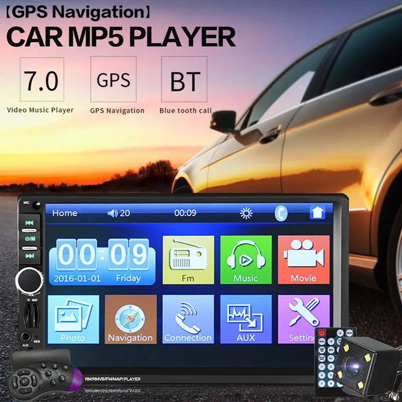 

VicTsing 7'' Bluetooth MP5 Player Auto Radio Stereo Car MP5 Player Touch Screen GPS Navigation with Map Rear View Camera