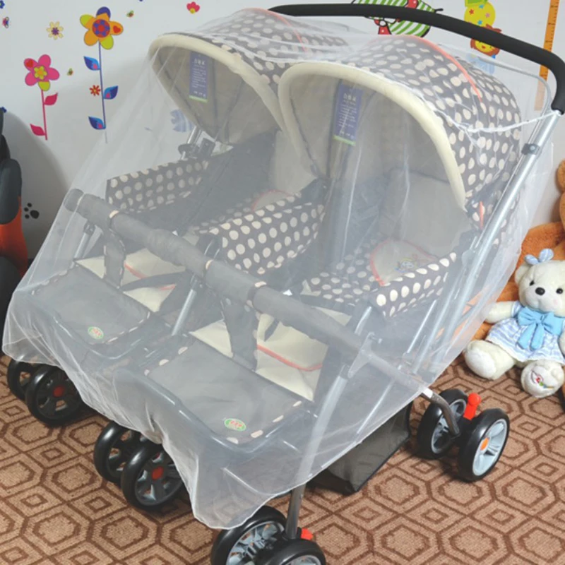 Stroller Mosquito Net Twins Baby Pushchair Insect Shield Safe Infants Protection Mesh Big Size For Twins Stroller Accessories