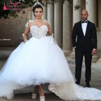 Long Wedding Dress 2017 Robe de mariage Princess Sheer Neck Long Sleeves Ball Gown Chapel Train Appliques Tulle Wedding Dresses