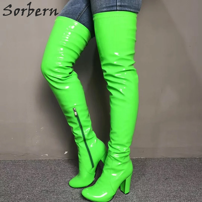 lime green thigh high boots
