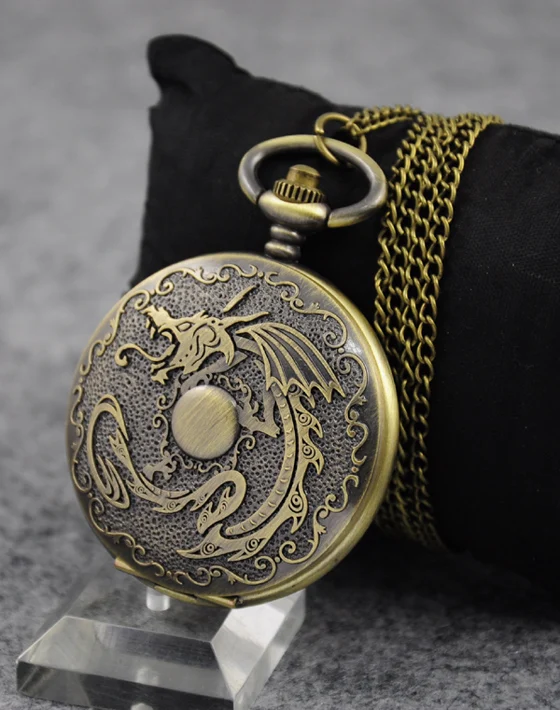 Мужские кварцевые карманные часы 1 шт. винтажные часы ожерелье подарок ретро часы с узором даргон кулон на цепочке