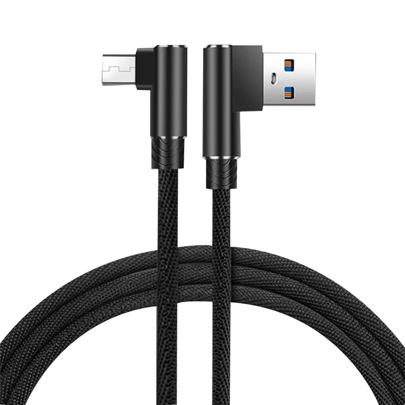 Micro USB кабель для быстрой зарядки и передачи данных Snyc 90 градусов льняная плетеная линия передачи данных для Android samsung huawei Xiaomi - Цвет: Черный