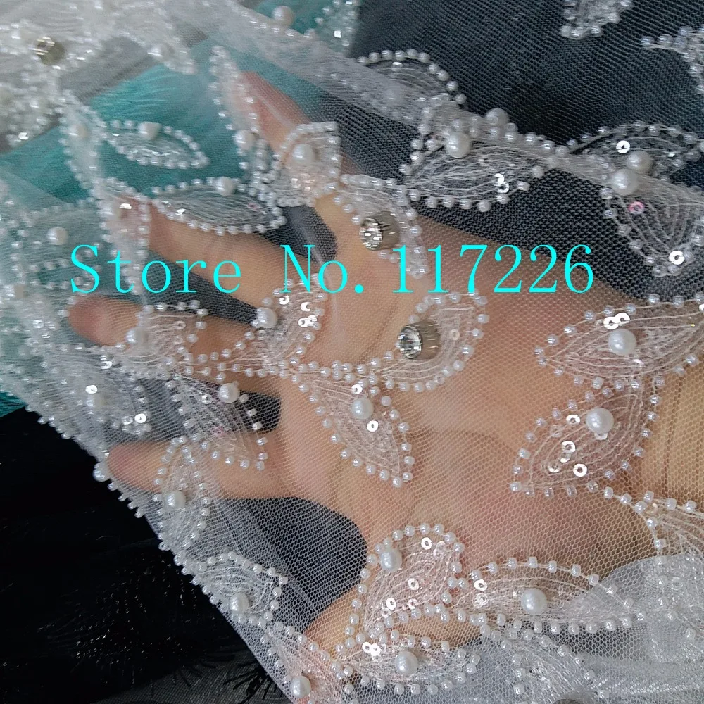 

French net lace latest beaded lace fabric with stones JRB-122740 for bridal dress