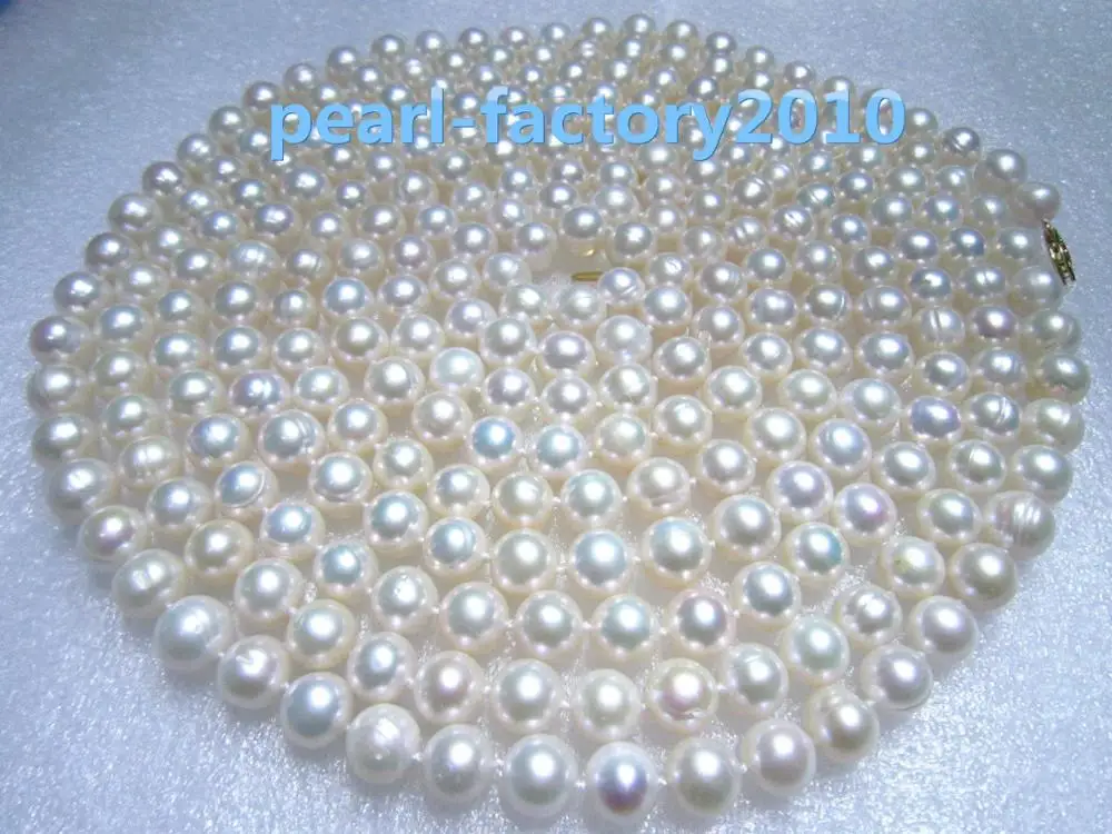 

19" 100" 10-9 MM SOUTH SEA NATURAL White PEARL NECKLACE 14K GOLD CLASP (0926)