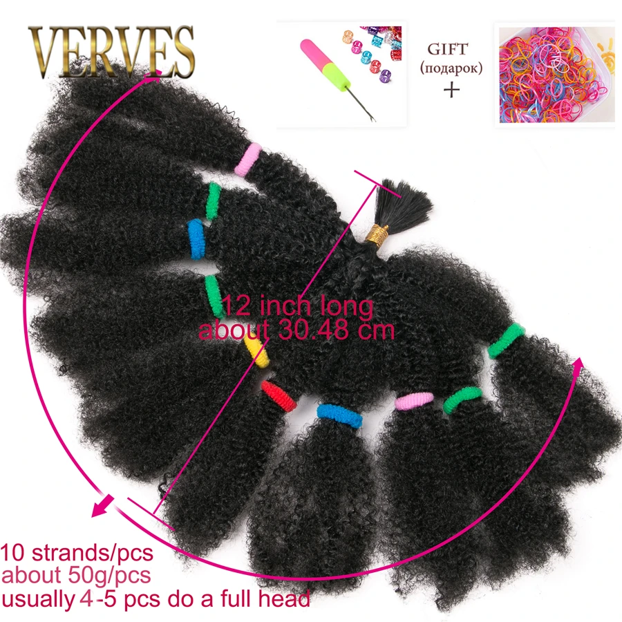 Verves Culry Crochet Braids Synthetic Hair Extensions 12 Inch,Natural Black Ombre Braiding Hair Afro Kinky Bulk Braids Bundle