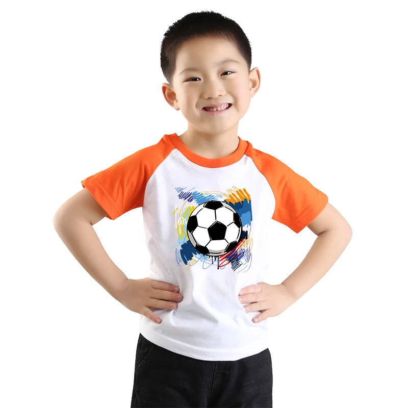 От 2 до 14 лет дети Футбол с принтом для мальчиков; Детские футболки модные хрустальный шар печать летние шорты с длинным рукавом с О-образным вырезом Футболка для малыша футболки для женщин - Цвет: Orange
