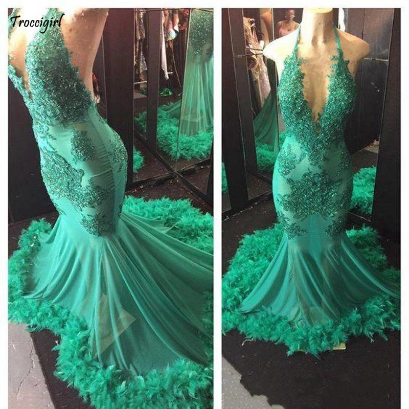 

New Sexy Emerald Green Deep V Neck Mermaid Prom Dresses 2018 Arabic Elegant Custom Made Backless Long Evening Gowns Plus Size