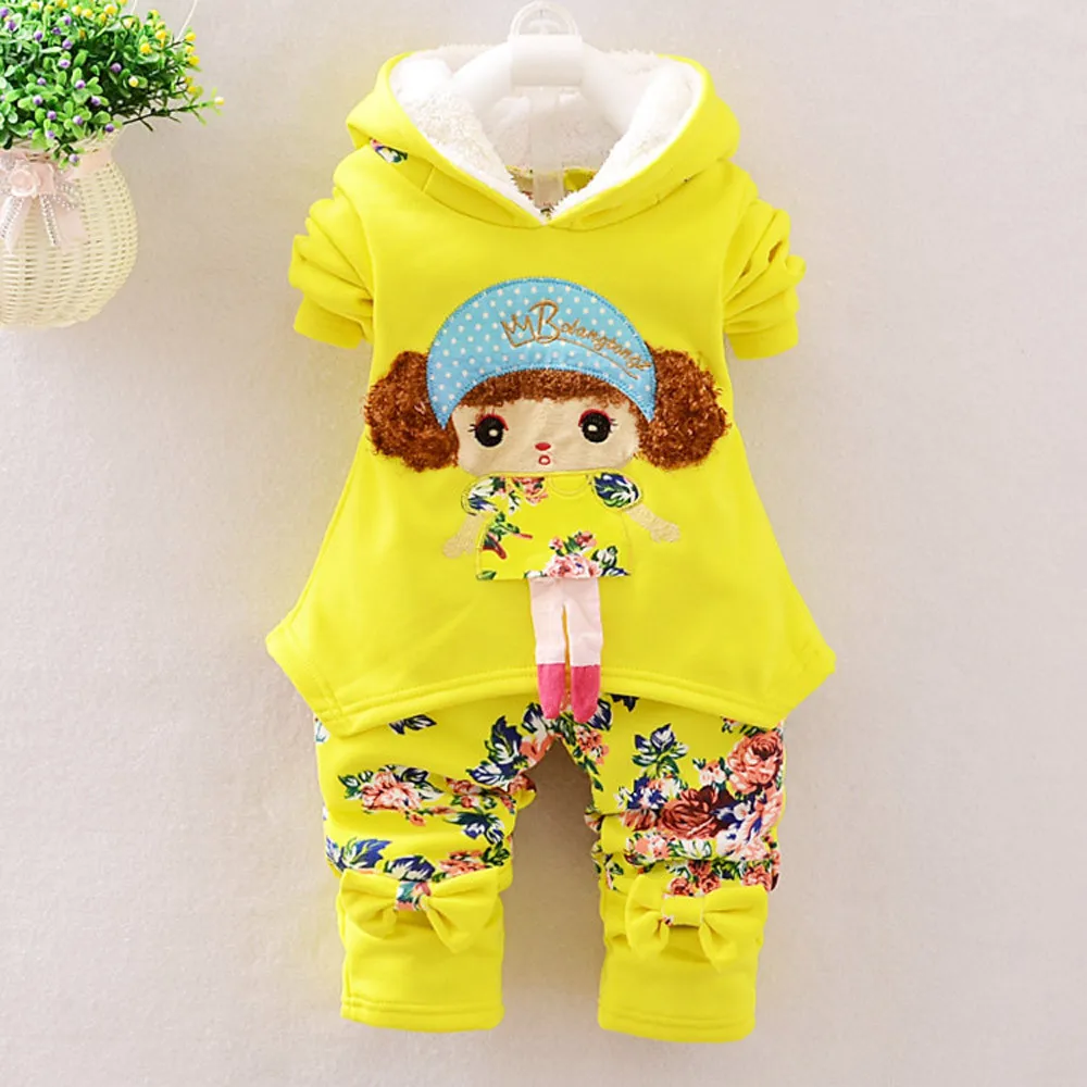 

ARLONEET Baby Girls Thick set Kids Cartoon Thick Clothes 2PCS Long Sleeve Tops+Pants Outfits Set g0509