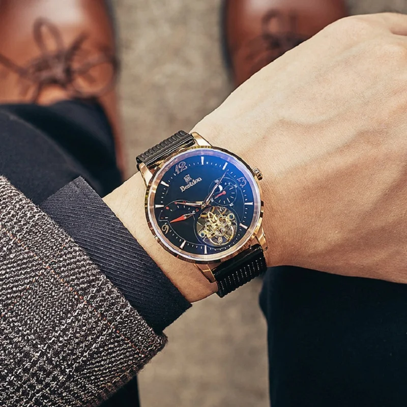 Механические часы Bestdon, наручные часы, автоматические мужские часы, Топ бренд, роскошные повседневные кожаные водонепроницаемые часы для мужчин JY7126G