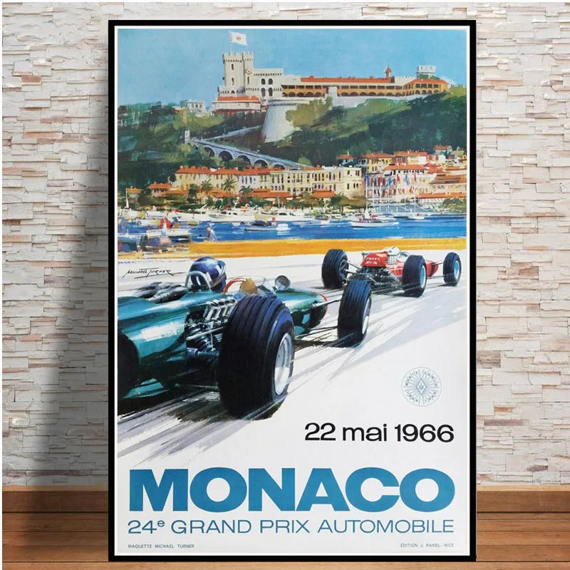 Grand Prix Супер гоночный автомобиль Ретро 2006 Monaco Racing 64-й мотор плакат настенный Арт холст настенная картина Картина для комнаты домашний декор - Цвет: Светло-желтый