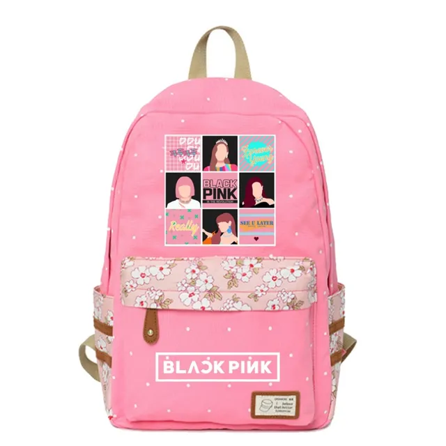 WISHOT KPOP Blackpink Backpack flowers shoulder Travel Bag for teenagers girls women Canvas dot