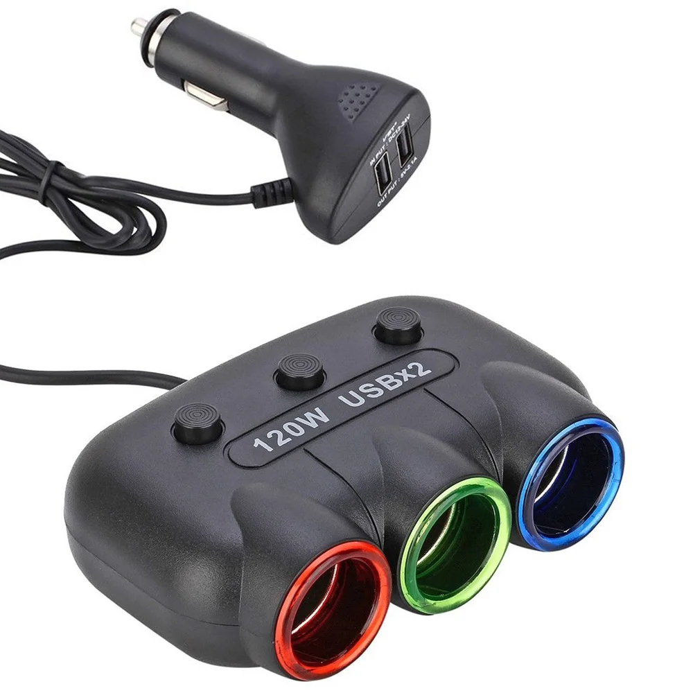 12V 24V 120W 3 Way Auto Sockets Car Cigarette Lighter Splitter Dual USB Power Adapter Switch Charger For iPHONE Samsung MP3 etc. 12V 24V 120W 3 Way Auto Sockets Car Cigarette Lighter Splitter Dual USB Power Adapter Switch Charger For iPHONE Samsung MP3 etc.