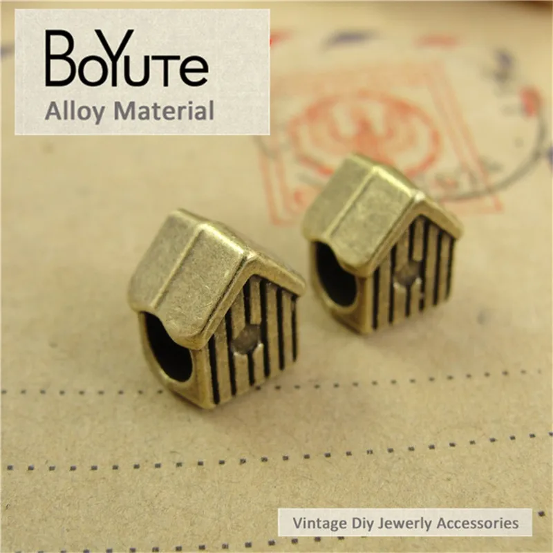 BoYuTe (50 Pieces/Lot) 10*9*8MM Antique Bronze Plated Zinc Alloy Vintage House Big Hole Metal Beads for Making Jewelry | Украшения и