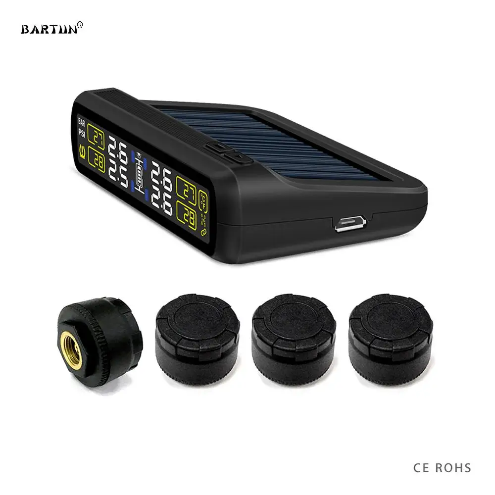 

Car Temperature Tire Pressure Alarm Monitoring System Solar Digital Tyre Pressure Security 4 Sensors PSI BAR Alert For Audi BMW