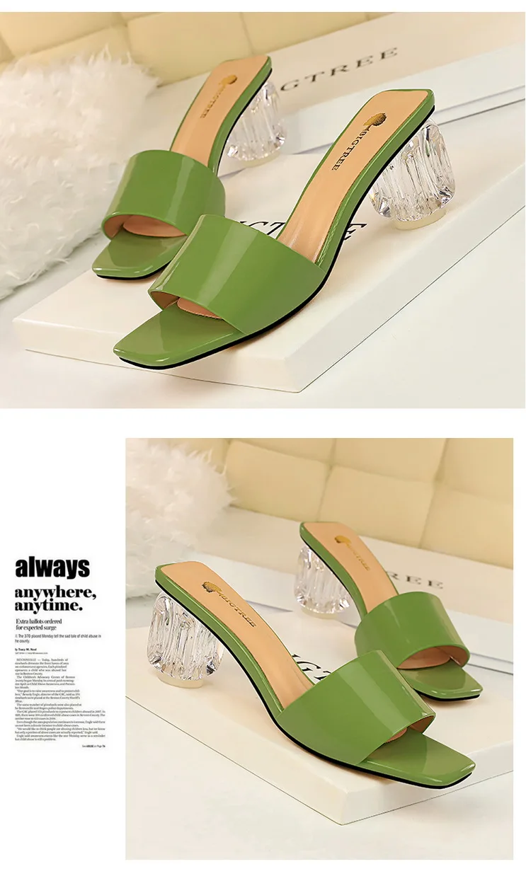 BIGTREE/Женская обувь; уличные летние шлепанцы на каблуке; коллекция года; прозрачные шлепанцы на прозрачном каблуке; модные шлепанцы с открытым носком; Цвет зеленый, желтый