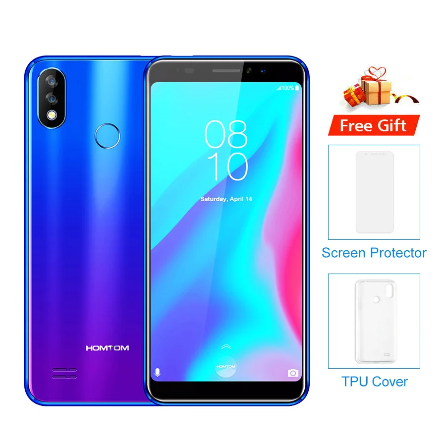 Blue HOMTOM, C8, распознавание лица, отпечаток пальца, 5,5 дюймов, 18:9, смартфон, MTK6739, Android 8,1, четырехъядерный, сотовый телефон, 16 ГБ, 4G, LTE, мобильный, 2 Гб - Цвет: Blue