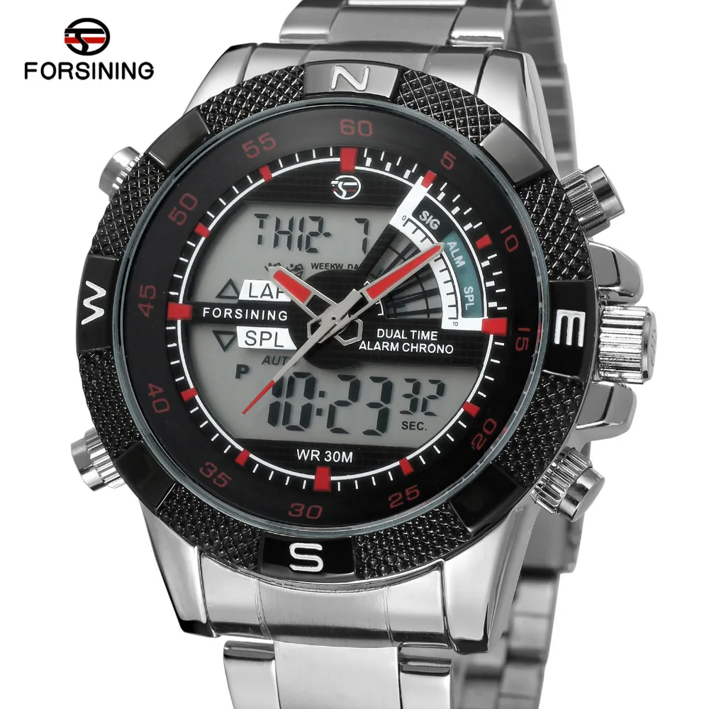 Forsining Men s Watch Vogue Chronograph Alarm Function LED Display Auto Date Online Sport Wristwatches Color