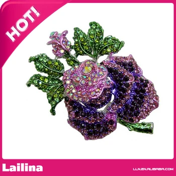 

Silver-Tone Vintage Purple Rose Flower Brooch Pin Austria Crystal