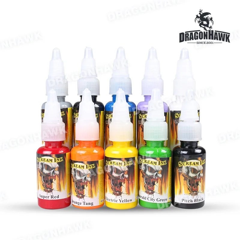 tattoo kits using Scream TATTOO INK 10-PACK Primary Color Set 0.5oz Bottles Color