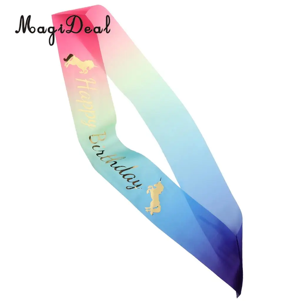 MagiDeal Decorative Magical Unicorn Happy Birthday Satin Sash Kids Birthday Party Fancy Dress Costume Accessories