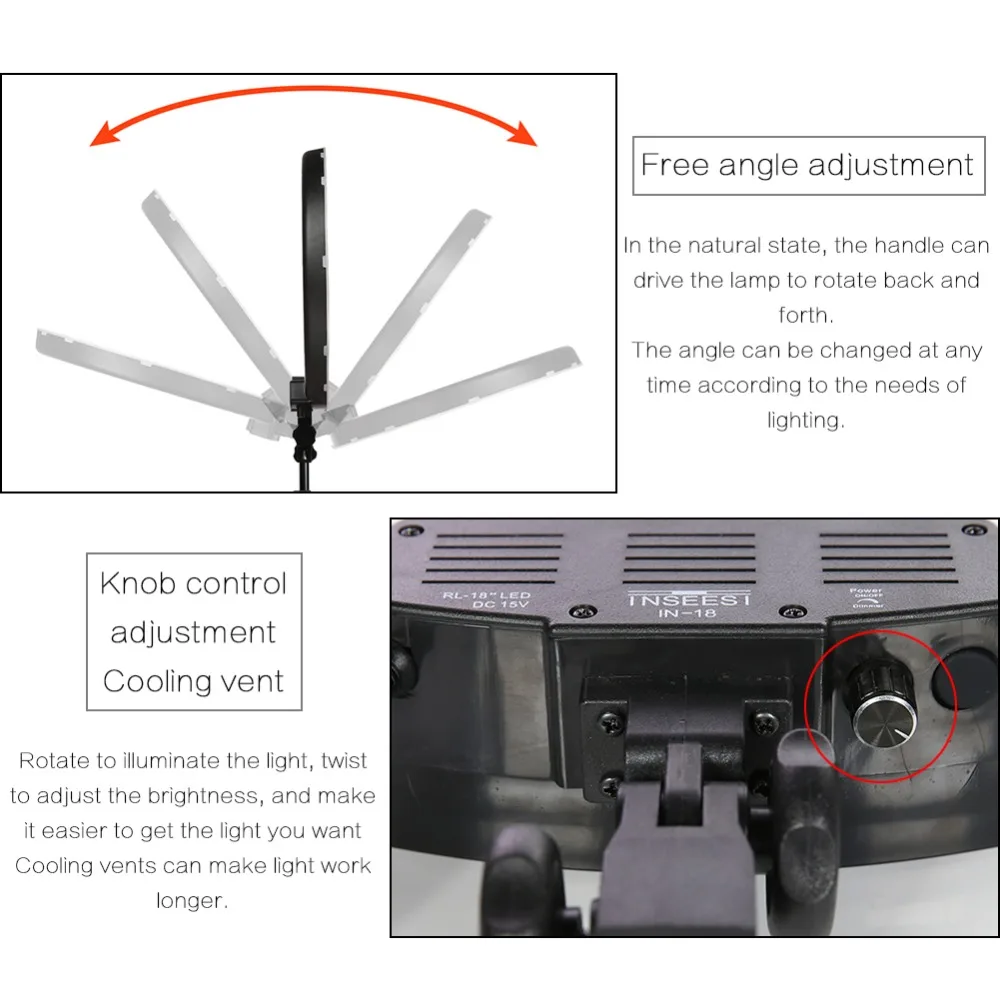 INSEESI 18-дюймовый светодиодный кольцевой светильник 5500K с регулируемой яркостью для Youtube мобильного телефона в реальном времени селфи макияж фон для студийной фотосъемки со светильник с 180 см штатив-Трипод