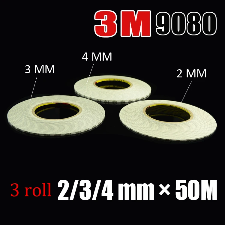 Mixed size 2mm 3mm 4mm width 50M 3M 9080 Double Sided Adhesive Tape Sticky for Common