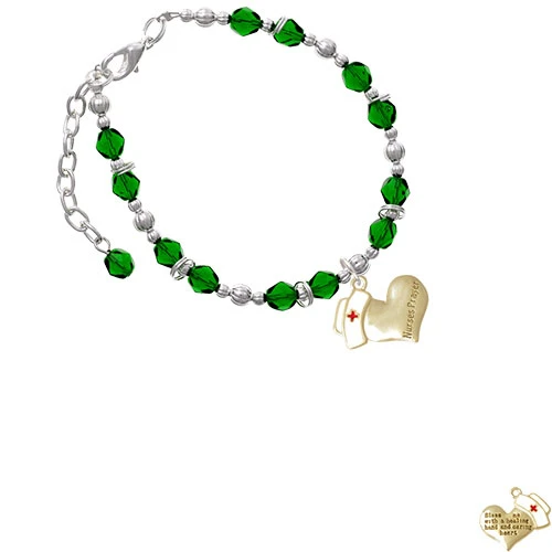 Two-tone Nurse's Prayer Heart - Healing Hand Green Beaded Bracelet