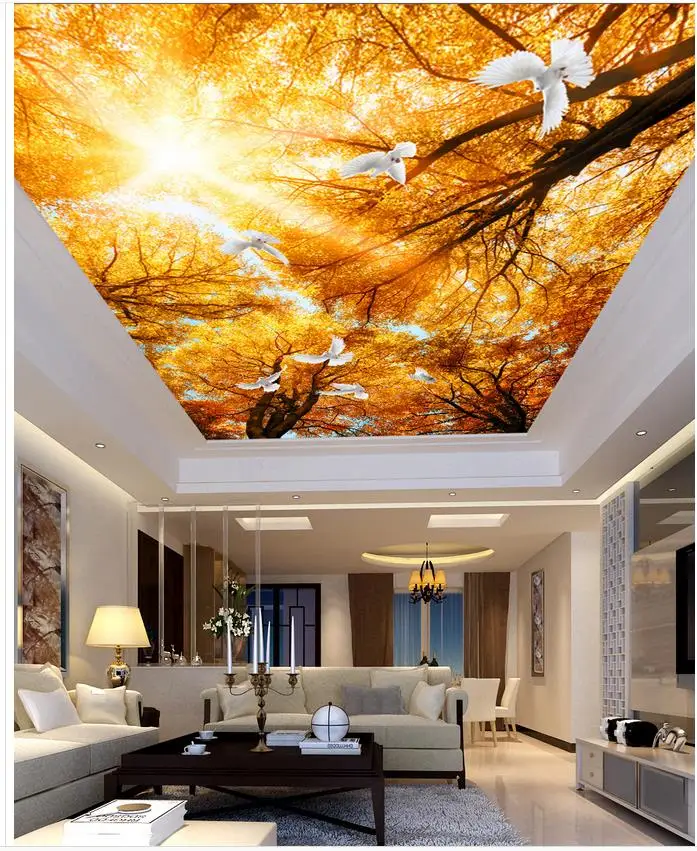 

Custom photo wallpaper 3D stereoscopic Golden Sunshine Treetop pigeons living room bedroom ceiling 3d wallpaper mural ceiling