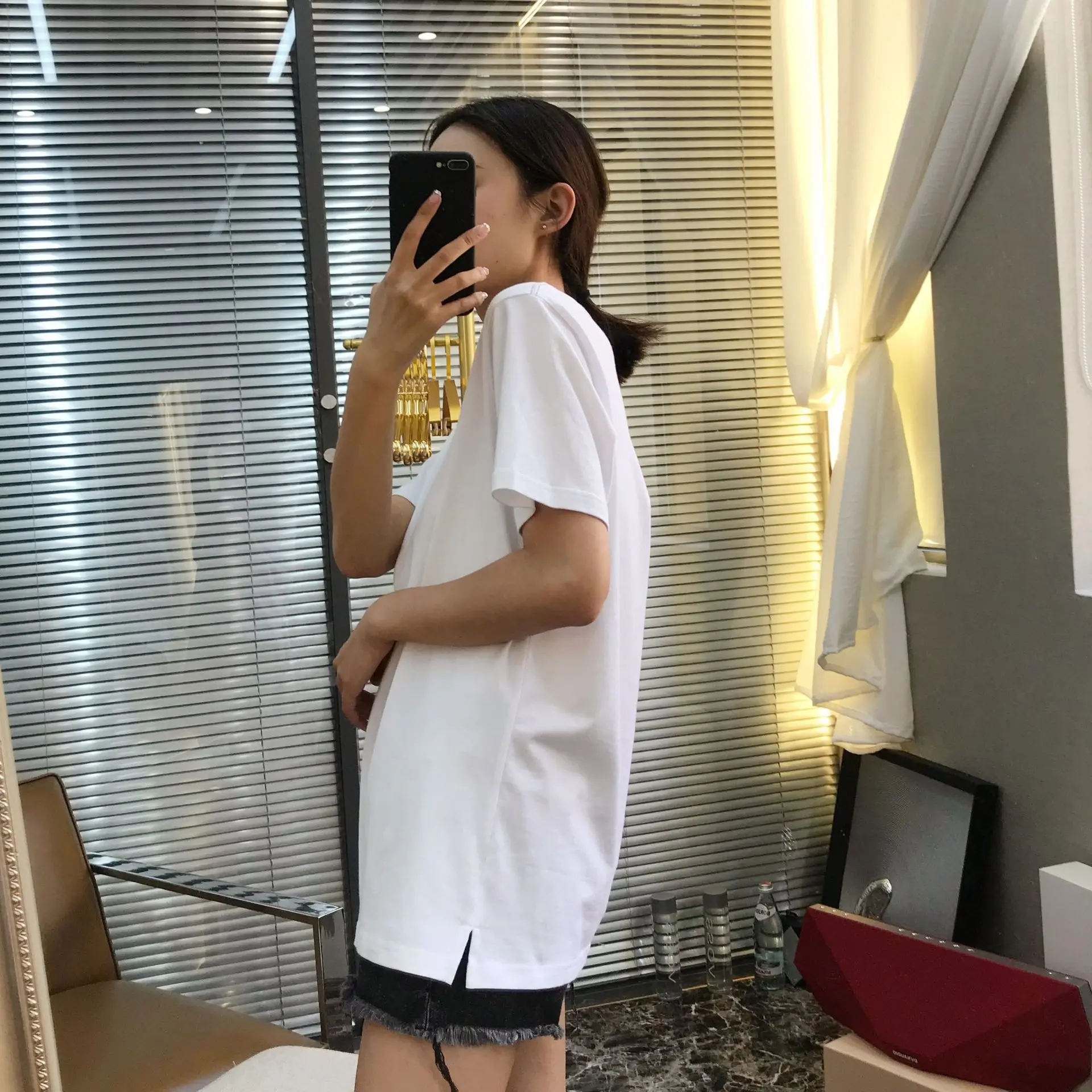

Orange Colour Rainbow Collar Cotton Profile Woman O-Neck Women Shirts 2019