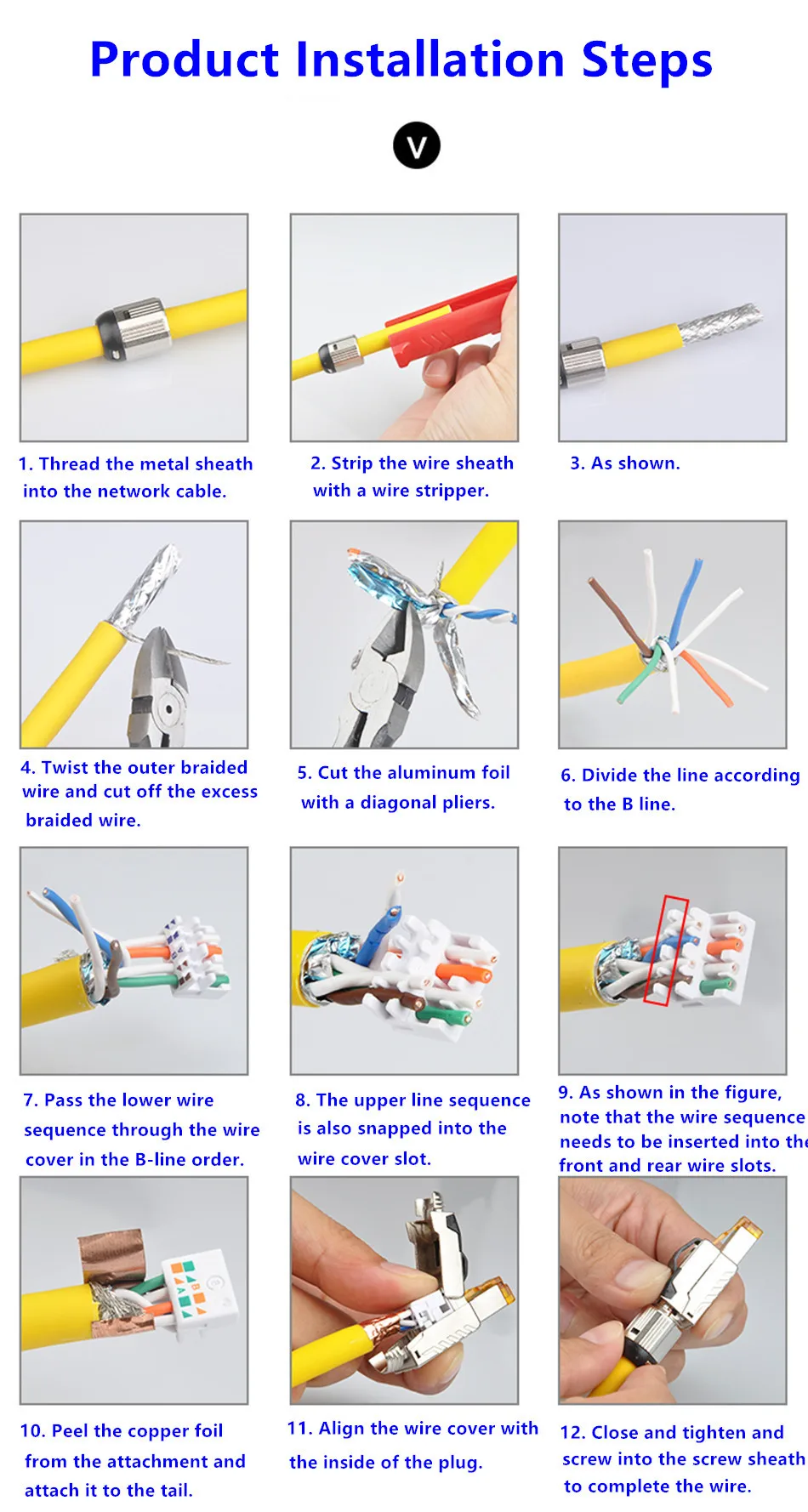 RJ45 разъем Cat6A RJ45 разъем обжимного типа экранированный сетевой адаптер 10 Гбит/с 500 МГц STP Ethernet Lan кабель Интернет разъем