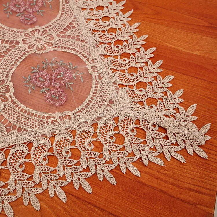  New Fashion Transparent Tablecloth Glass Yarn Floret Embroidery European Style Cover Washable Table