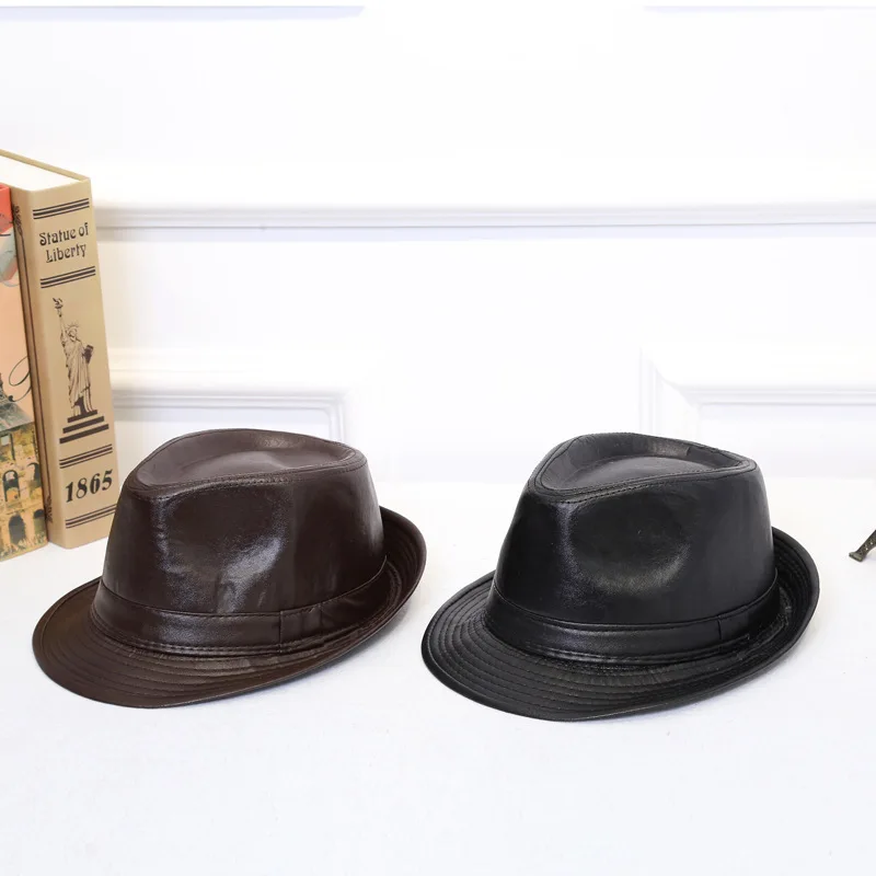 Унисекс из искусственной кожи, джазовая шляпа, одноцветные шляпы Федора черного и коричневого цвета, кепка джентльмена, шляпа-котелок для выступлений, официальная шляпа для мужчин и женщин