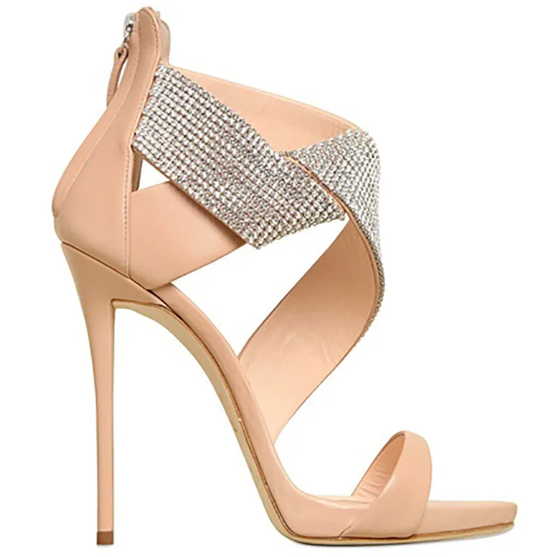 Nancyjayjii/босоножки на высоком каблуке с открытым носком; женские модные модельные туфли из искусственной кожи; офисная обувь со стразами на молнии; большие размеры 4-16 - Цвет: khaki