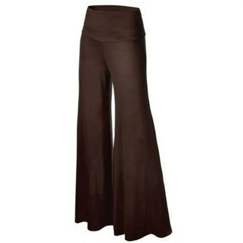 Женские Большие размеры, высокая талия, широкие брюки макси, длинные брюки, однотонные офисные женские свободные эластичные плиссированные брюки палаццо, брюки для отдыха S-3XL - Цвет: brown