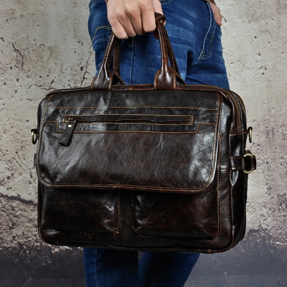 Leather Heavy Duty Mens Best Professional Travel Briefcase Business Portfolio Organizer Laptop Tote Shoulder Messenger Bag 8951