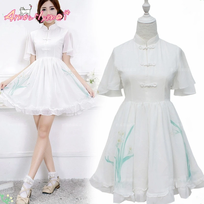 

Kawaii Summer Women Dress Mori Girl Lolita Cute Princess Dress White Printing Vestidos Femininos