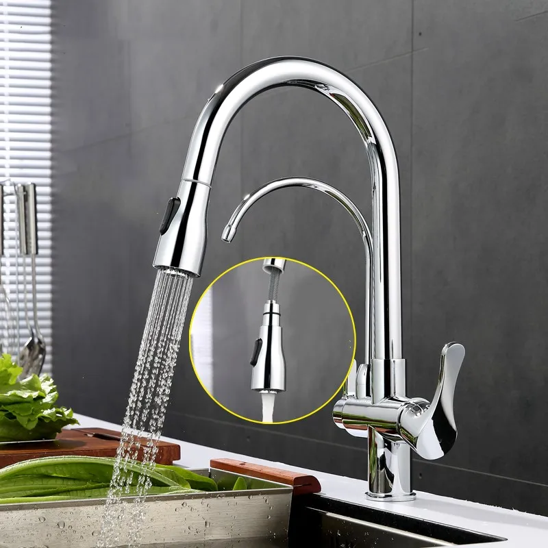 Fashion Chrome  brass kitchen faucet Pull down out faucet Purified water Straight drinking faucet 3 Functions