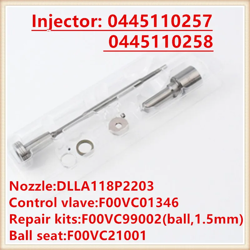 

0445110257 0445110258 Injector nozzle Repair Kits DLLA118P2203 Valve F00VC01346 Ball Sealing ring Ball seat