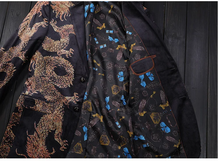 Мужской ремень с бляшкой драконом костюм с рисунком куртка для Для мужчин плюс Размеры карманы Slim Fit Повседневное Бизнес костюм зубчатый