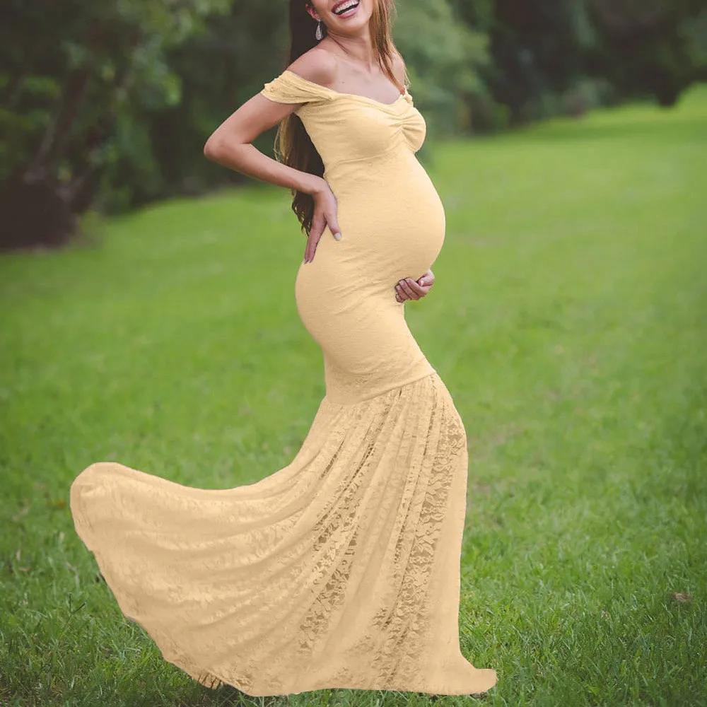 Womens Pregnants Sexy Photography Props Off Shoulders Lace Nursing Long Dress beautiful robe grossesse shooting photo HOOLER