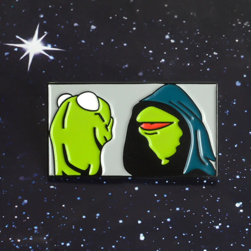 

Cartoon Frog Kermit Consulting His Conscience Inner Me Animal Hoodie Frog Godfather Hip-Hop Punk Enamel Brooches Lapel Pins